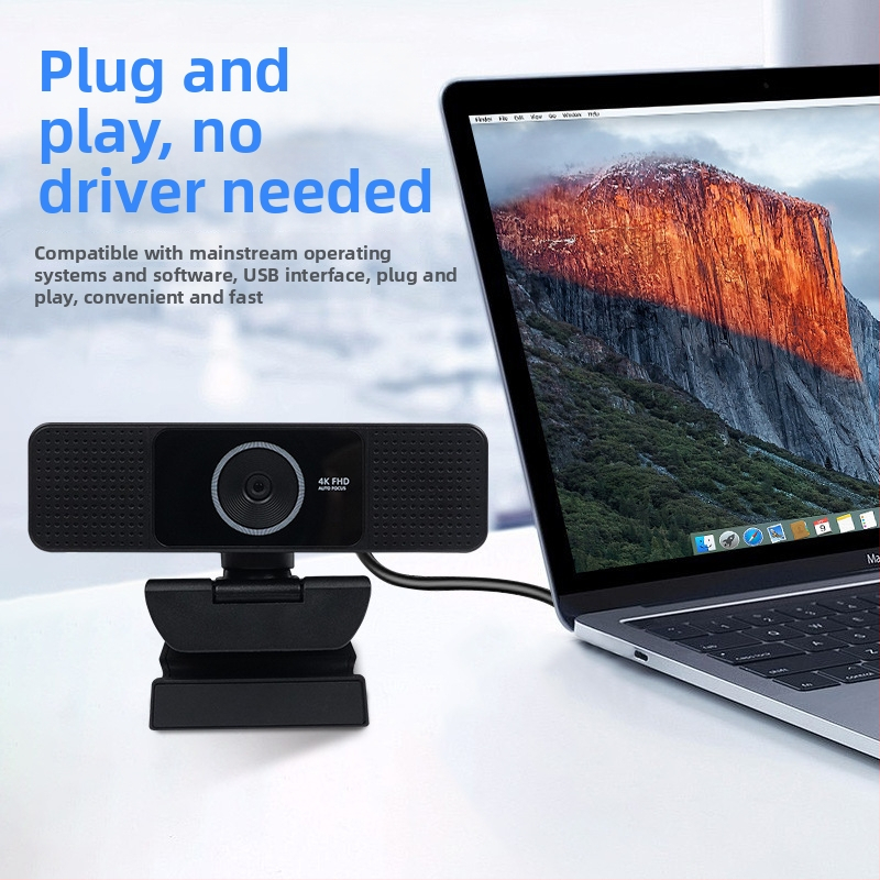 USB kamera pre počítač s vstavaným mikrofónom, automatické zaostrovanie, 4K 3840x2160 pri 30fps, bez ovládačov, plug-and-play, OEM prispôsobenie