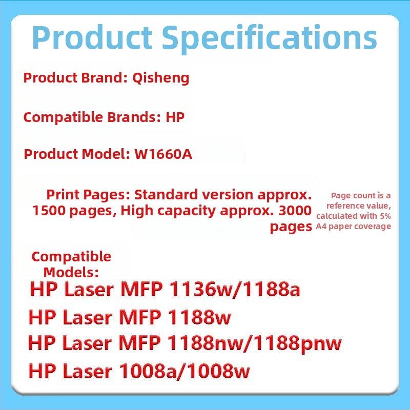 Qisheng tonerová kazeta HP W1660A, kompatibilná s HP1008w, 1188w a 1136w tlačiarňami (nová)