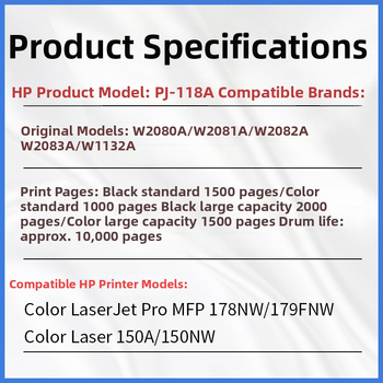 HP 118A čierna tonerová kazeta; W2080A-W2083A valcová jednotka; Kompatibilné s HP Color LaserJet 178nw/179fnw