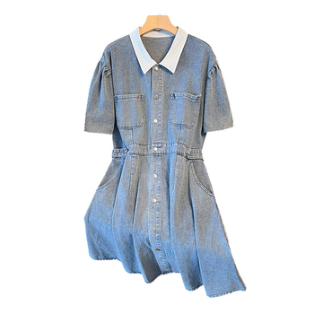 Rochie de damă din denim, cu rever, fără mâneci, lungime midi, croială în A-line, stil elegant