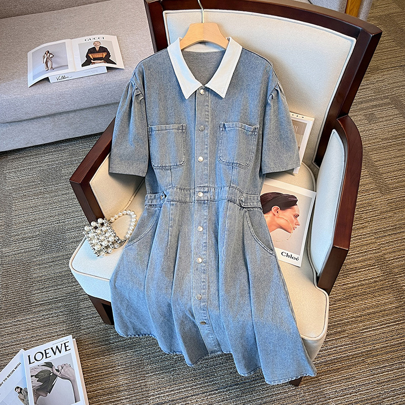 Rochie de damă din denim, cu rever, fără mâneci, lungime midi, croială în A-line, stil elegant