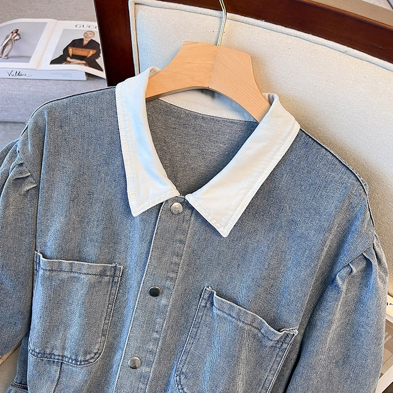 Rochie de damă din denim, cu rever, fără mâneci, lungime midi, croială în A-line, stil elegant