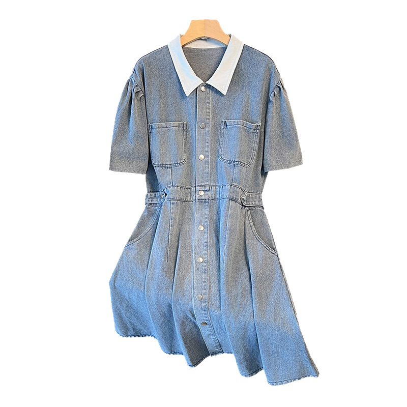 Rochie de damă din denim, cu rever, fără mâneci, lungime midi, croială în A-line, stil elegant