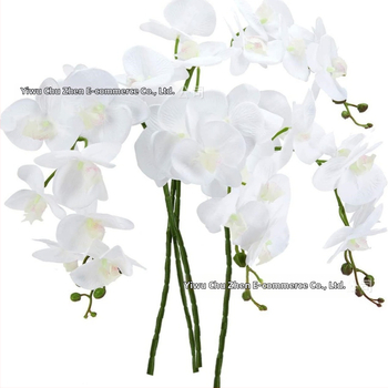 Biela umelá orchída Phalaenopsis zo saténového materiálu, jednoramenná kvetinová kompozícia pre domov, svadby a fotografické rekvizity