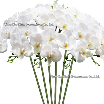 Biela umelá orchída Phalaenopsis zo saténového materiálu, jednoramenná kvetinová kompozícia pre domov, svadby a fotografické rekvizity