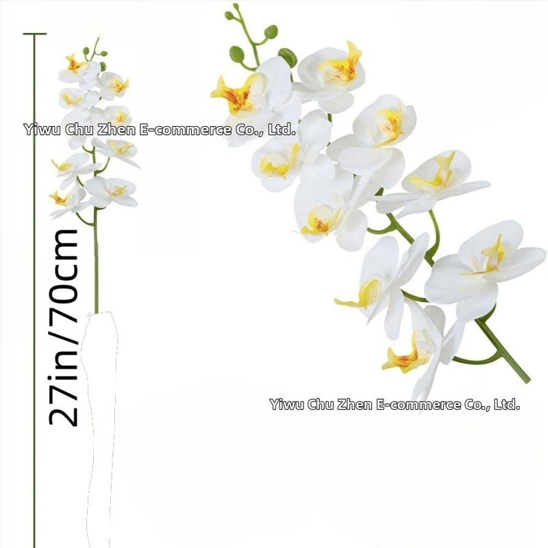 Biela umelá orchída Phalaenopsis zo saténového materiálu, jednoramenná kvetinová kompozícia pre domov, svadby a fotografické rekvizity