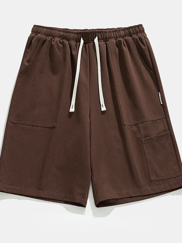 Muške šortse velikih veličina, casual, elastični pojas, retro kroj širokih nogavica, jednobojni, do koljena