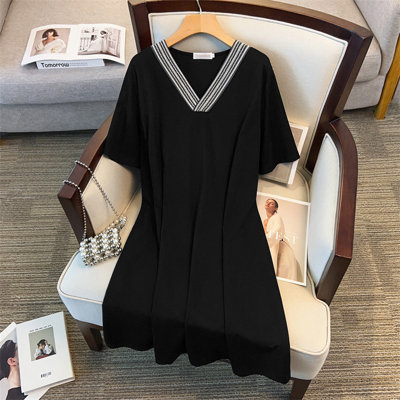 Rochie cu decolteu în V, plus size, croială lejeră, lungime medie, pentru femei, cod 7190