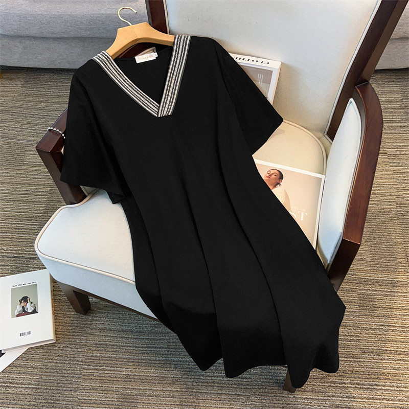 Rochie cu decolteu în V, plus size, croială lejeră, lungime medie, pentru femei, cod 7190