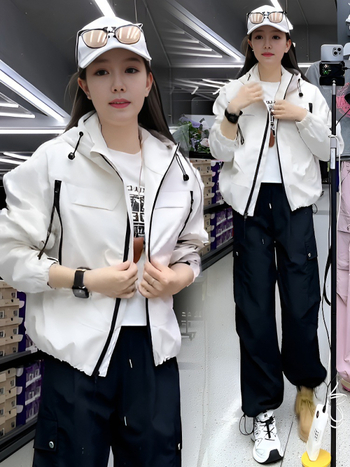 Ženska crvena jakna s kapuljom i zipom, korejskog stila, širok kroj, casual, jesen 2026