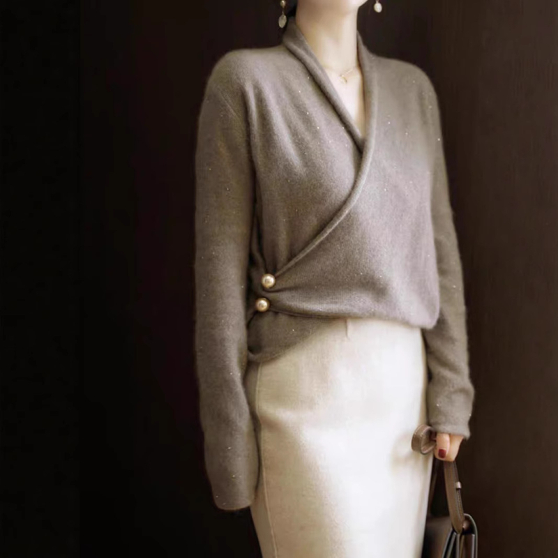 Dvije dijelni pleteni set: pulover gornji dio i midi suknja, jednobojna boja, hongkonški retro chic stil, elegantno za posao