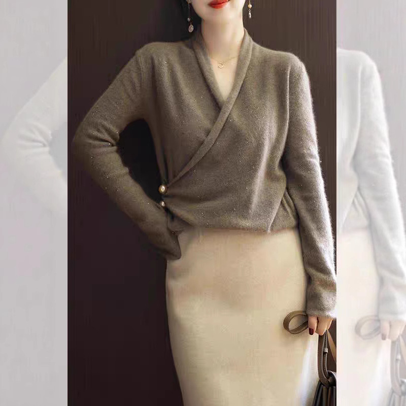 Dvije dijelni pleteni set: pulover gornji dio i midi suknja, jednobojna boja, hongkonški retro chic stil, elegantno za posao