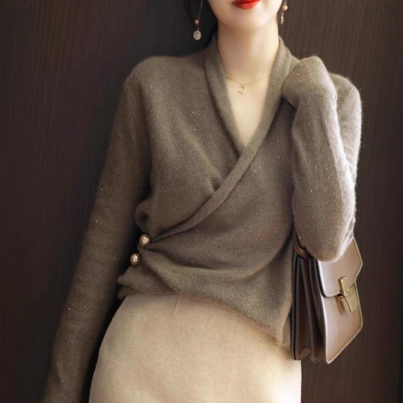 Dvije dijelni pleteni set: pulover gornji dio i midi suknja, jednobojna boja, hongkonški retro chic stil, elegantno za posao