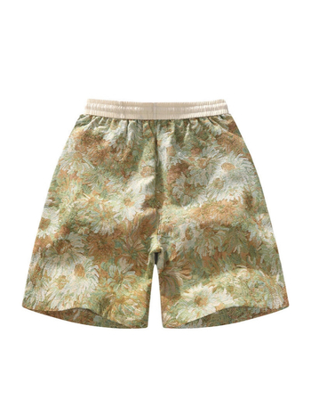 Férfiaknak botanikus mintás strandnadrág, retro all-over mintával, egyenes szabású, nyári lezser viselet.