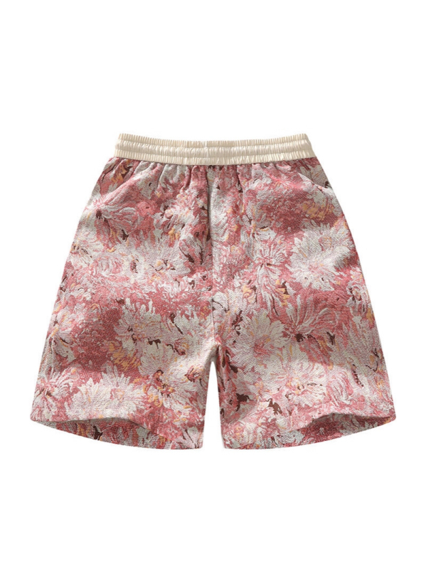 Férfiaknak botanikus mintás strandnadrág, retro all-over mintával, egyenes szabású, nyári lezser viselet.