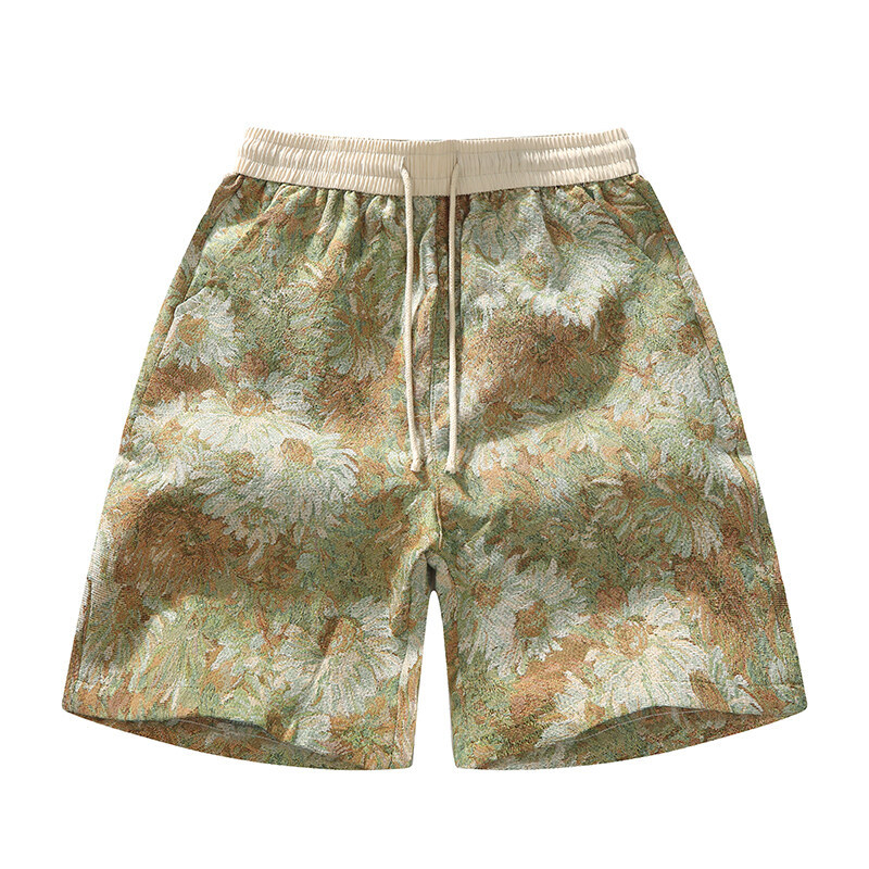 Férfiaknak botanikus mintás strandnadrág, retro all-over mintával, egyenes szabású, nyári lezser viselet.