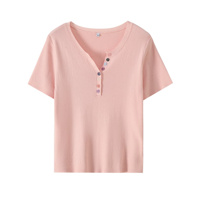 Top tricot Dopamine pentru femei, mărime plus, nasturi – culoare delicată, primăvara 2026, 144104