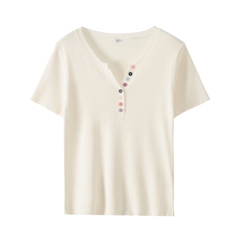 Top tricot Dopamine pentru femei, mărime plus, nasturi – culoare delicată, primăvara 2026, 144104