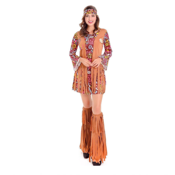 Boemska suede haljina za žene – retro cvjetni print, etno-tribalni motiv, srednja duljina, dugi rukav, uredski stil