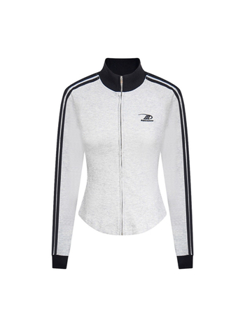 Ženski streetwear kardigan-sweatshirt s visokim ovratnikom i kontrastnim bojama, vintage sports stil