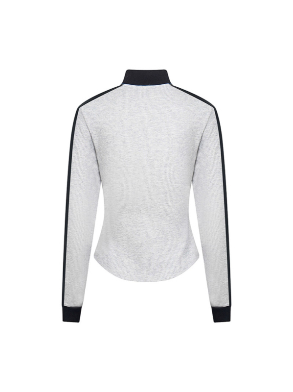Ženski streetwear kardigan-sweatshirt s visokim ovratnikom i kontrastnim bojama, vintage sports stil