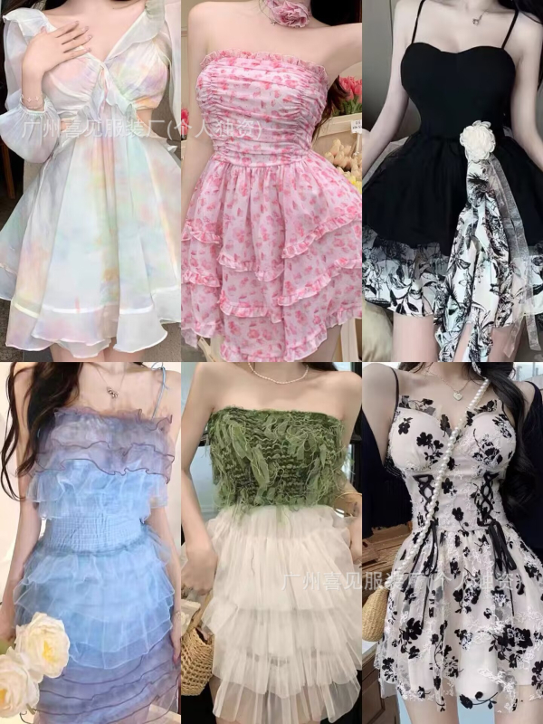 Thirteen Lines női chiffon ruha, 2025 nyár, gyengéd hercegnő-stílus, derék kiemelő fazon, karcsúsító hatás, pöttyös minta, csipkés gallér, rövid ujjú, középmagas fazonú ruha