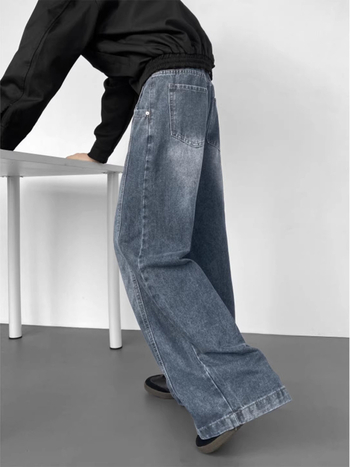 Férfi denimnadrág – laza szabás, széles szárú, mosott felület
