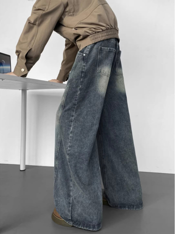 Férfi denimnadrág – laza szabás, széles szárú, mosott felület