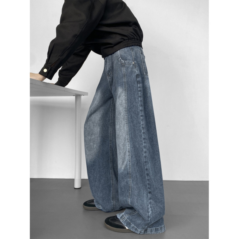 Férfi denimnadrág – laza szabás, széles szárú, mosott felület