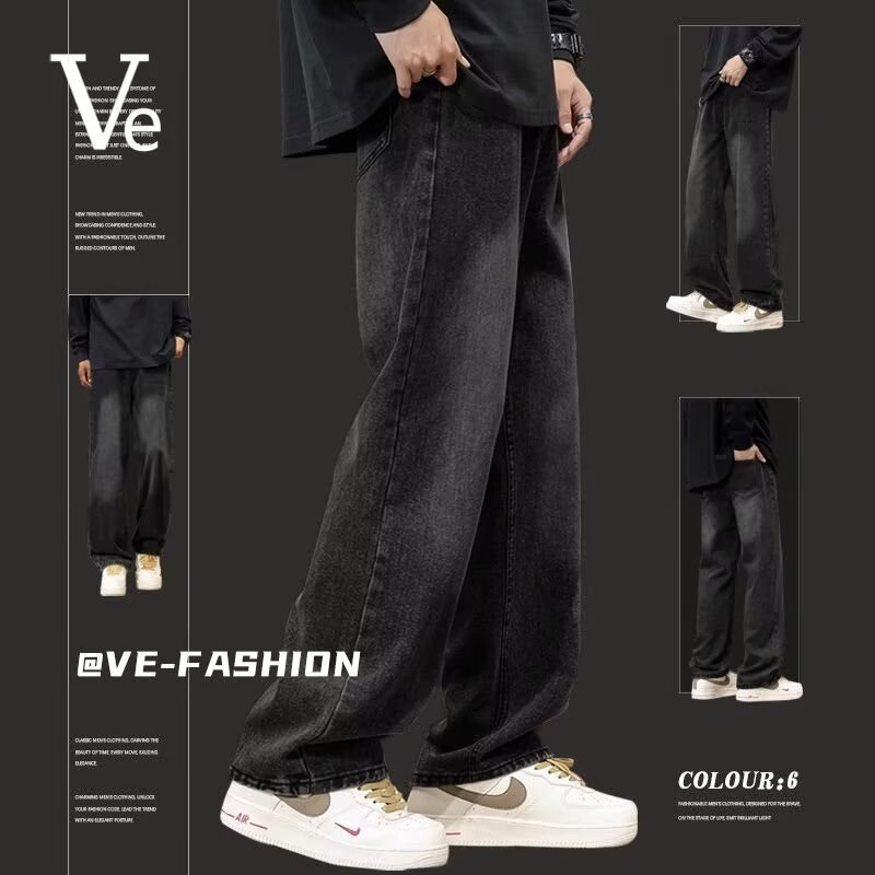 Férfi farmernadrág denim anyagból, 75% pamut, egyenes szabás, középmagas derék, mosott felülettel, mindennapi casual stílus, zsebdíszítéssel