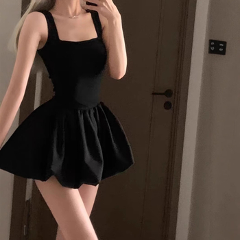 Damska haljina bez rukava s visokim strukom i nabuhnutom suknjom, baletni stil, francuski cvjetni detalji, elegantna ljetna haljina