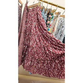 Μίντι φούστα chiffon με φλοράλ σχέδιο, γαλλικού στυλ, ελαστική ζώνη μέσης, κολακεύει τη σιλουέτα, απαλό και ονειρικό στυλ