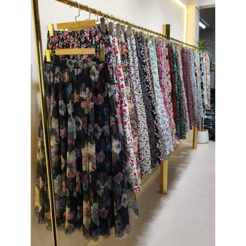 Μίντι φούστα chiffon με φλοράλ σχέδιο, γαλλικού στυλ, ελαστική ζώνη μέσης, κολακεύει τη σιλουέτα, απαλό και ονειρικό στυλ