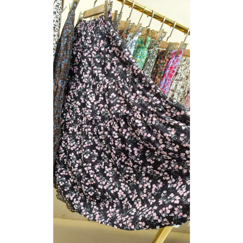 Μίντι φούστα chiffon με φλοράλ σχέδιο, γαλλικού στυλ, ελαστική ζώνη μέσης, κολακεύει τη σιλουέτα, απαλό και ονειρικό στυλ