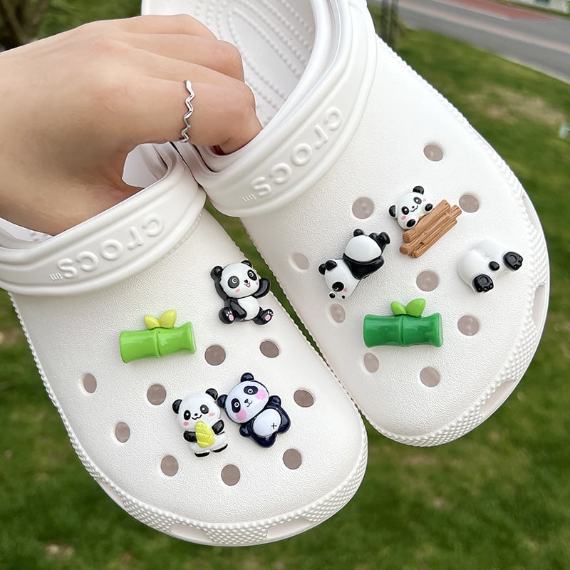 DIY dodaci za Crocs stil cipela s dizajnom bambus panda, slatke školske crtane kopče i dekorativni detalji