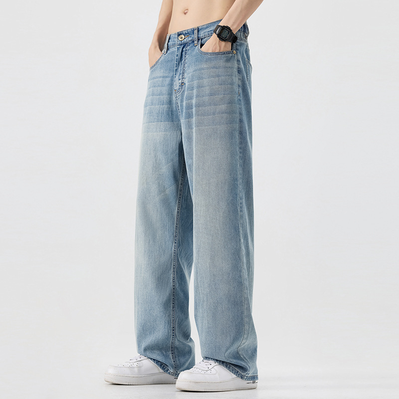 Lyocell férfi egyenes szabású farmer, tavasz–nyár, könnyű üzleti-casual denim