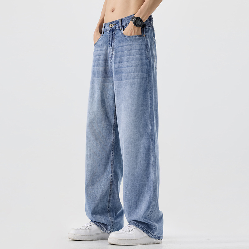Lyocell férfi egyenes szabású farmer, tavasz–nyár, könnyű üzleti-casual denim