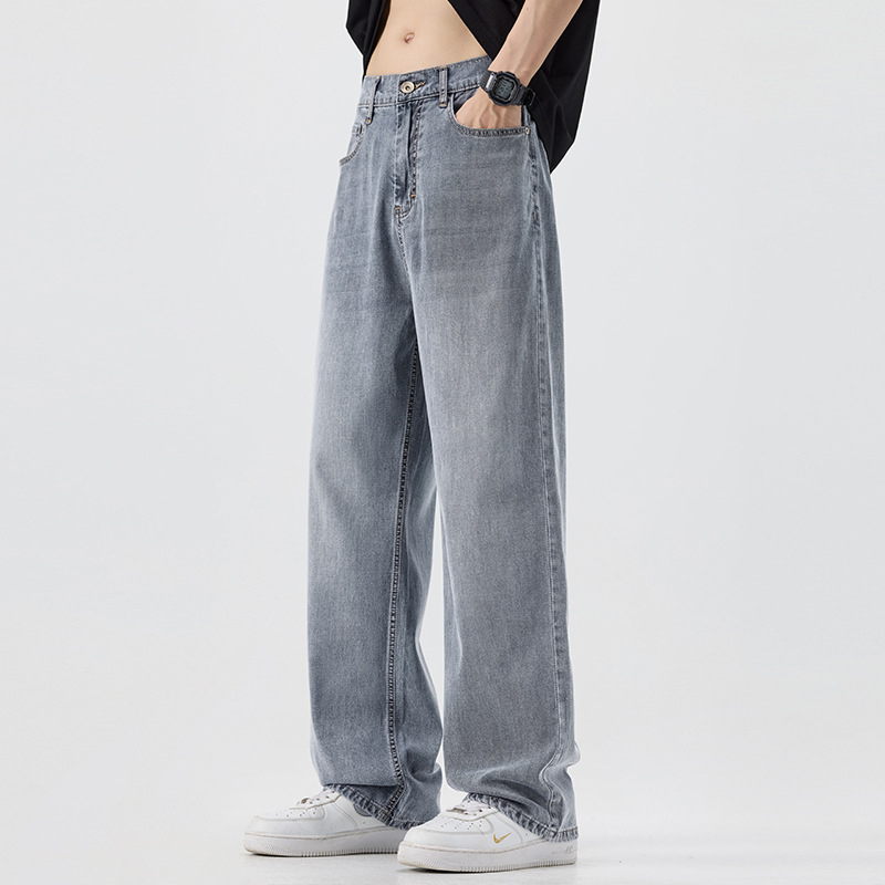 Lyocell férfi egyenes szabású farmer, tavasz–nyár, könnyű üzleti-casual denim