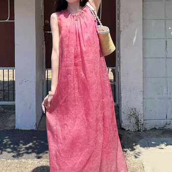 Σετ δύο τεμαχίων από μεταξωτό tie-dye halter φόρεμα για καλοκαιρινές διακοπές στην παραλία, μικρό μέγεθος