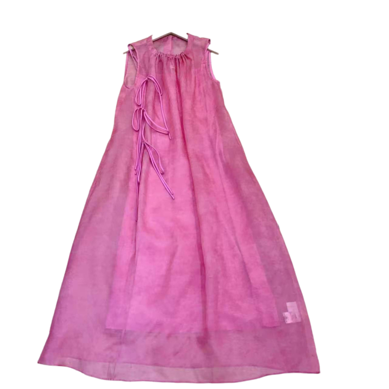 Σετ δύο τεμαχίων από μεταξωτό tie-dye halter φόρεμα για καλοκαιρινές διακοπές στην παραλία, μικρό μέγεθος
