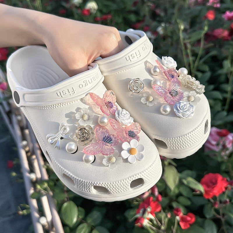 Crocs DIY dodaci za obuće s zlatnom folijom – motiv leptira i cvijeta, slatke ljetne kopče za cipele