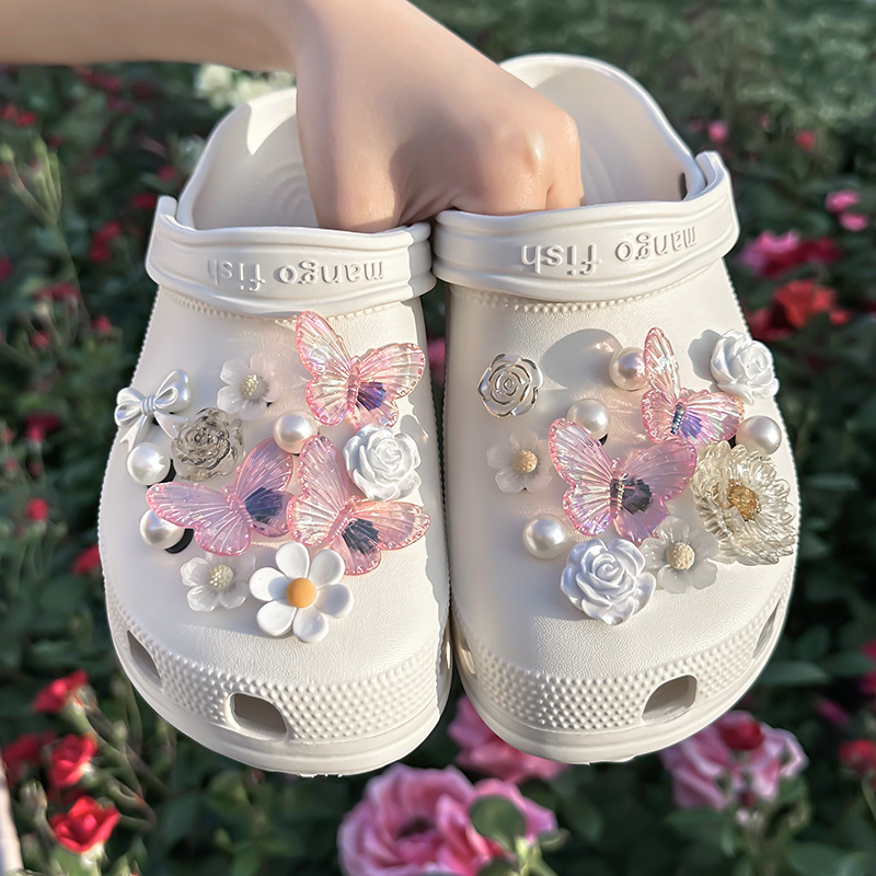 Crocs DIY dodaci za obuće s zlatnom folijom – motiv leptira i cvijeta, slatke ljetne kopče za cipele