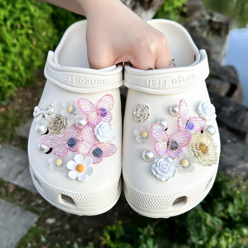 Crocs DIY dodaci za obuće s zlatnom folijom – motiv leptira i cvijeta, slatke ljetne kopče za cipele