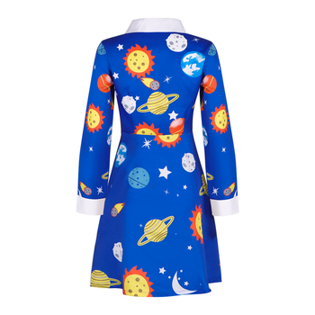Cosplay haljina za Halloween inspirirana Magic School Bus: dugi rukavi, okrugli izrez, otisak