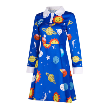 Cosplay haljina za Halloween inspirirana Magic School Bus: dugi rukavi, okrugli izrez, otisak