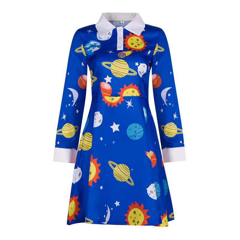 Cosplay haljina za Halloween inspirirana Magic School Bus: dugi rukavi, okrugli izrez, otisak
