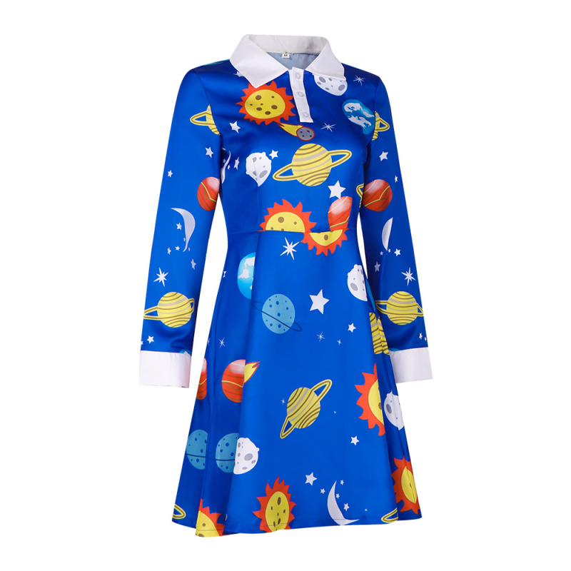 Cosplay haljina za Halloween inspirirana Magic School Bus: dugi rukavi, okrugli izrez, otisak