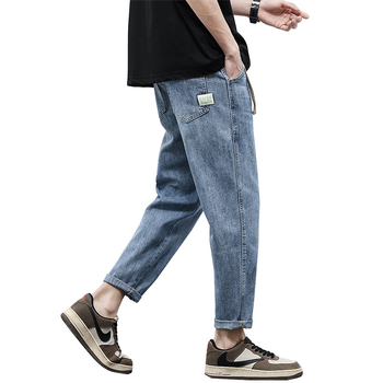 Férfi denim harém farmer, lazán, egyenes szabás, cropped hossz, tavaszi-őszi viselethez