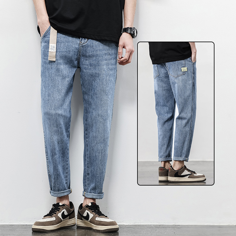 Férfi denim harém farmer, lazán, egyenes szabás, cropped hossz, tavaszi-őszi viselethez