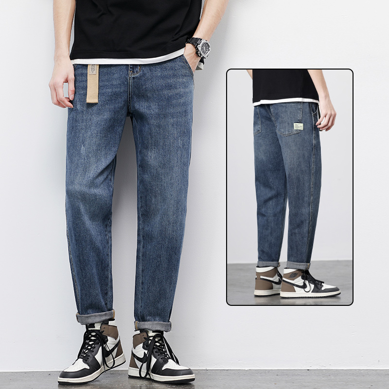 Férfi denim harém farmer, lazán, egyenes szabás, cropped hossz, tavaszi-őszi viselethez